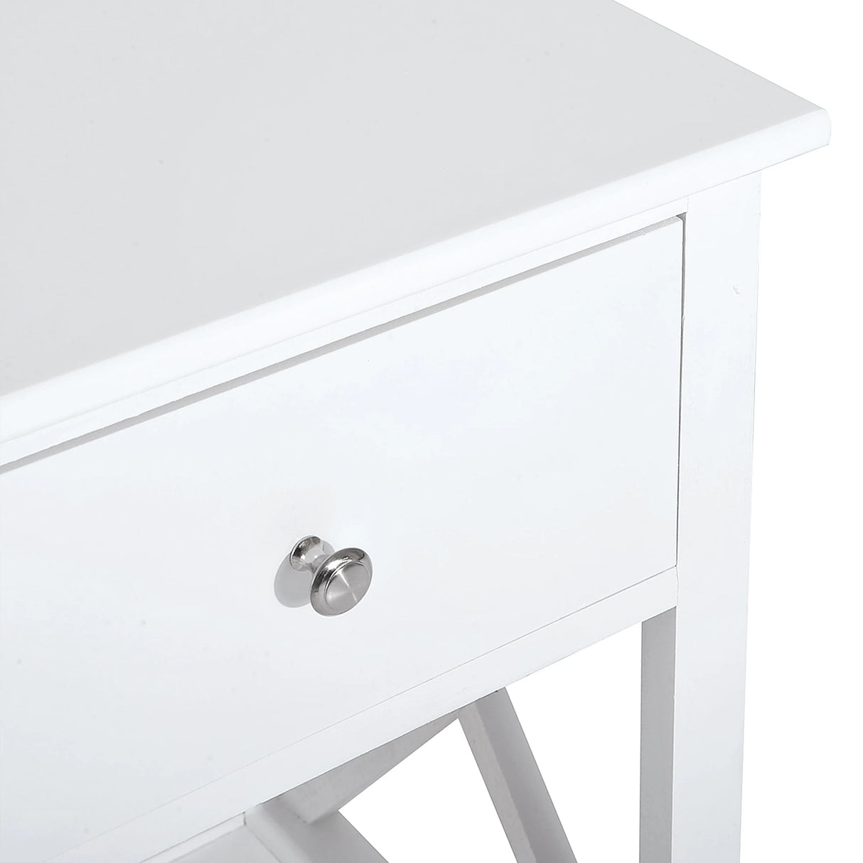 HOMCOM End Table, Sofa Side Table with Drawer X Bar Bottom Storage Shelf, Nightstand Bedside Table for Bedroom or Living Room White