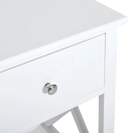 HOMCOM End Table, Sofa Side Table with Drawer X Bar Bottom Storage Shelf, Nightstand Bedside Table for Bedroom or Living Room White