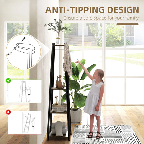 HOMCOM Compact Freestanding Coat Rack -  Black/Brown