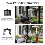Outsunny 3 x 3 m Metal Gazebo, Garden Pavillion, Double Roof Outdoor Canopy Shelter with Mesh Sidewalls, Black