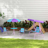 Outsunny 4PCs Kids Garden Furniture Set w/ 2 Seater Garden Swing Chair with Adjustable Canopy, Childrens Table and Chair Set with Parasol, for Toddler Girls 3-6 Years Old