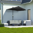 Outsunny 2m Half Parasol Market Umbrella Garden Balcony Parasol with Crank Handle, Base, Double-Sided Canopy, Black