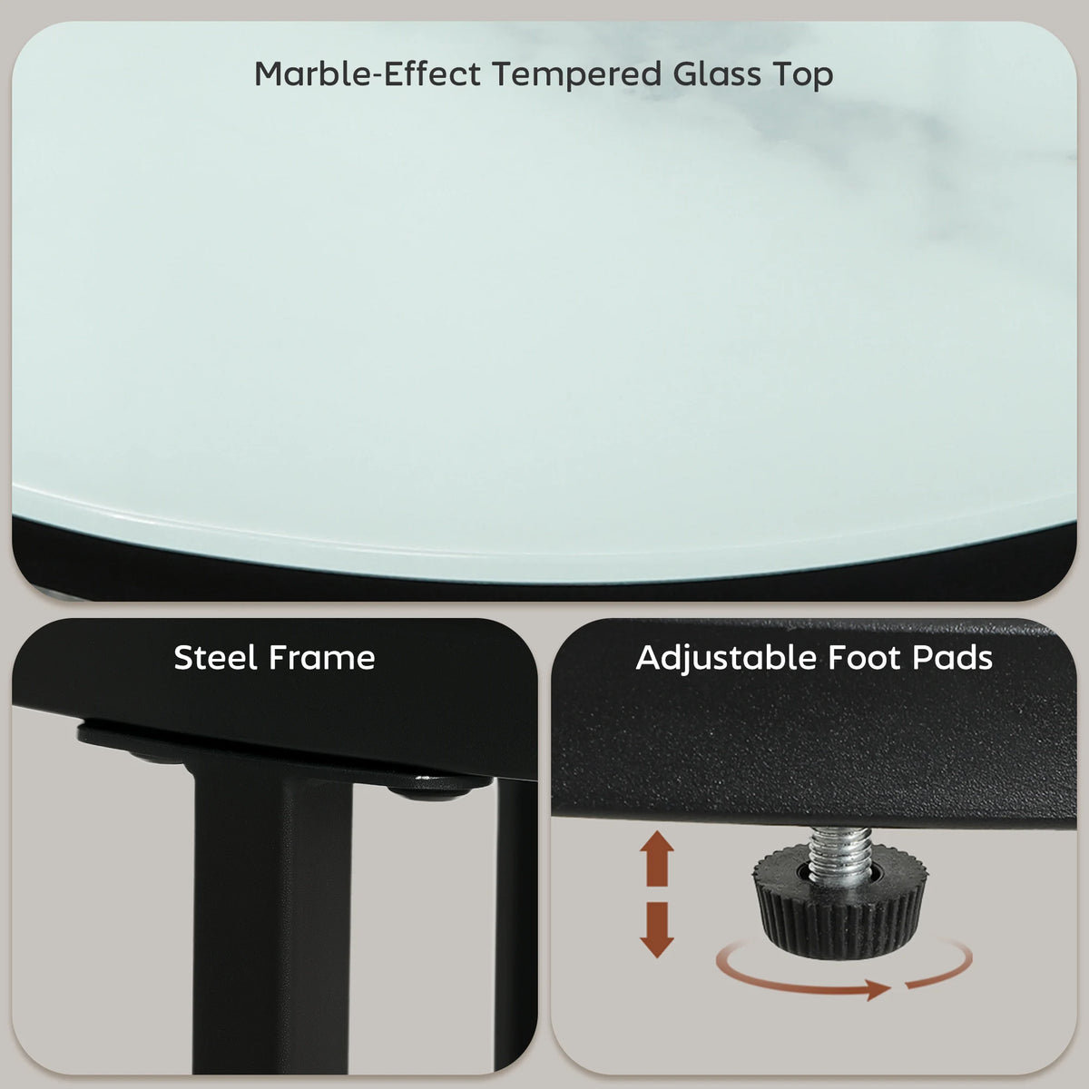 HOMCOM Glass Coffee Table Set of 2, Round Nest of Tables with Marble-Effect Tempered Glass Tabletop and Steel Frame, Modern Side Tables for Living Room, White