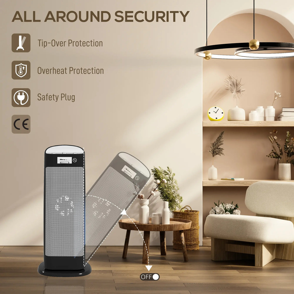 HOMCOM Ceramic Space Heater, 2000W Fan Electric Heater with 4 Modes, Adjustable Thermostat, 55 Oscillation, Tip-Over and Overheat Protection for Bedroom, Home Office, Black