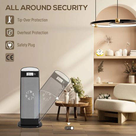 HOMCOM Ceramic Space Heater, 2000W Fan Electric Heater with 4 Modes, Adjustable Thermostat, 55 Oscillation, Tip-Over and Overheat Protection for Bedroom, Home Office, Black