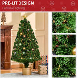 HOMCOM 4FT Prelit Artificial Christmas Tree with Fibre Optics, Baubles Decoration, Golden Pot for Holiday, Home - Green