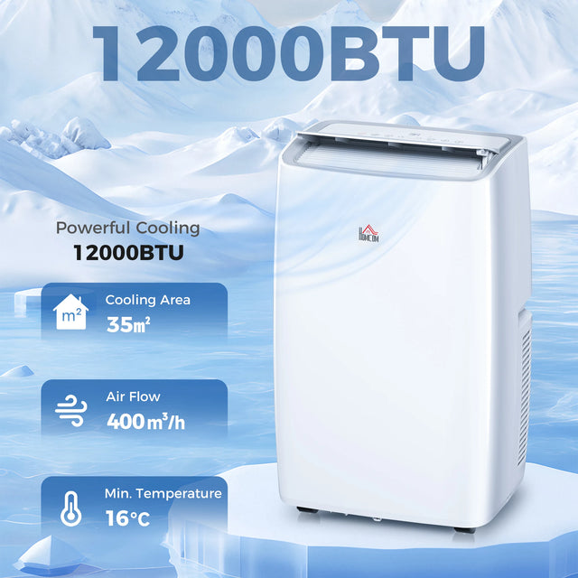 HOMCOM Portable Air Conditioner 12000 BTU, 4-in-1 Air Conditioning Unit, Dehumidifier, Cooling, Fan, Sleep Mode with 2 Speeds, Remote, LED Display, 24H Timer, Window Kit, Child Lock, 35m2, Cream