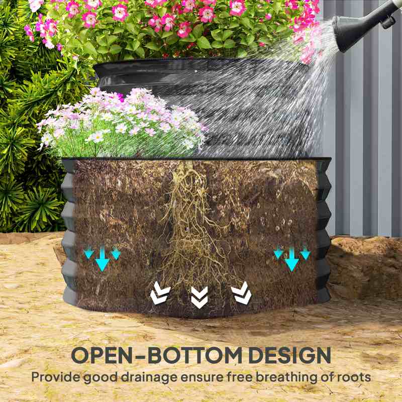 Outsunny Two-Tier Galvanised Steel Garden Planter - Dark Grey