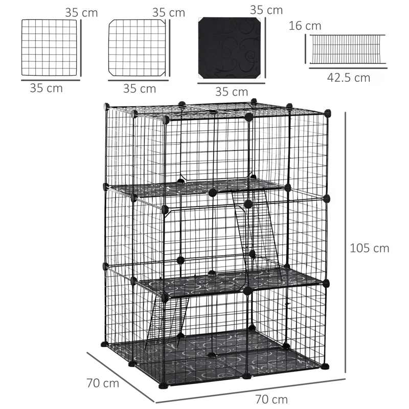 PawHut Pet Playpen DIY Small Animal Cage Enclosure Metal Wire Fence 39 Panels with 3 Doors 2 Ramps for Kitten Bunny Chinchilla Pet Mink Black