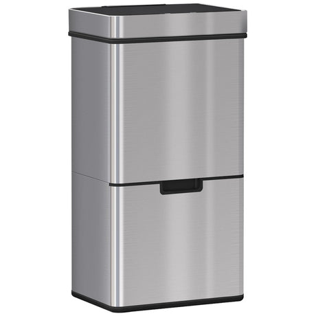 HOMCOM 72L Recycling Sensor Bin Stainless Steel 3 Compartments For Both Wet/Dry Waste w/Removable Lid  Kitchen Home