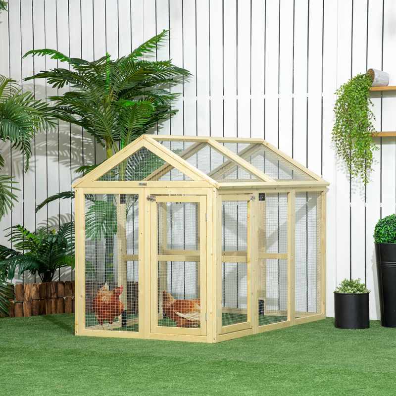 PawHut Large Chicken Run, Wooden Chicken coop, with Combinable Design - Natural Wood Finish