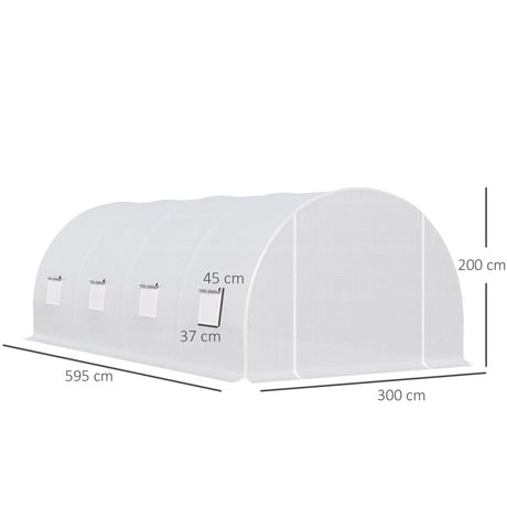 Outsunny 6 x 3 x 2 m Polytunnel Greenhouse, Walk in Polytunnel Tent with Metal Frame, Zippered Door and 8 Windows for Garden and Backyard, White