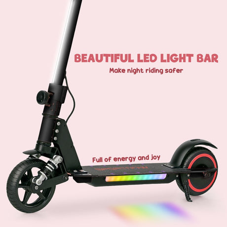 SPORTNOW Folding Electric Scooter for Kids Age 6-14 with Dual Brakes, Front Suspension, LED Colourful Lights and Display, 6.8kg Lightweight Aluminium E Scooter, Up to 14 KM/H & 6 KM, Black