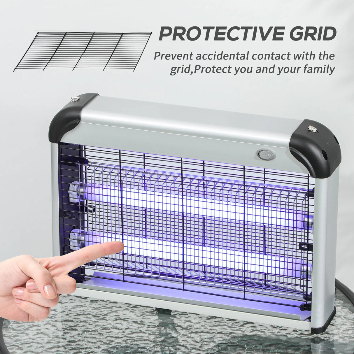 Outsunny Electric Fly Zapper, 20W Electric Fly Killer, Wall Hanging Bug Zapper Indoor & Outdoor Attracting Insect Mosquito Killer, Silver Tone