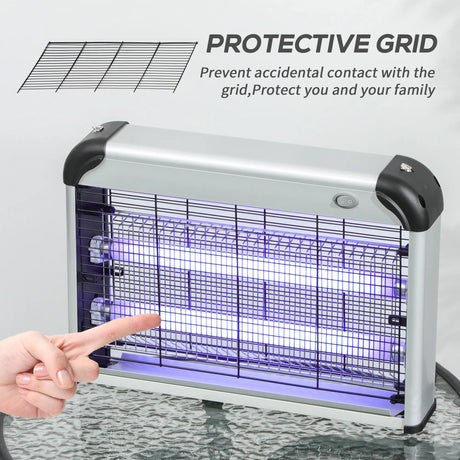 Outsunny Electric Fly Zapper, 20W Electric Fly Killer, Wall Hanging Bug Zapper Indoor & Outdoor Attracting Insect Mosquito Killer, Silver Tone