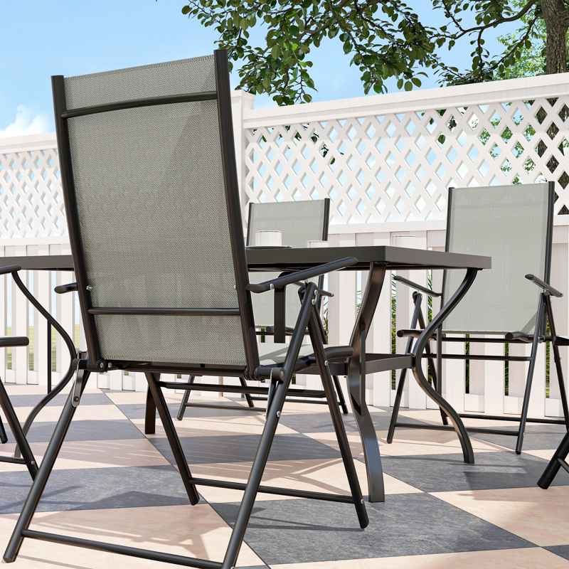 Outsunny Seven-Piece Steel Outdoor Dining Set, with Parasol Hole - Khaki