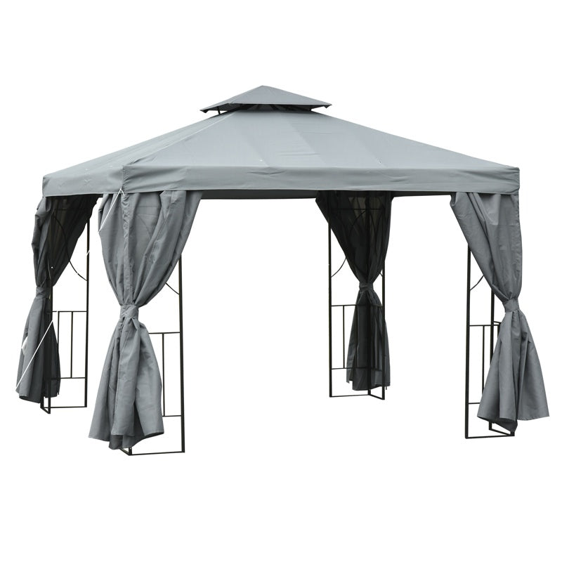 Outsunny 3 x 3 m Garden Gazebo Double Roof Marquee Patio Wedding Party Tent Canopy Shelter with Sidewalls, (Dark Grey)