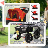 PawHut Dog Pram Dog Stroller Pet Stroller, 3 Wheels Dog Pushchair with Brake, for Small Miniature Dogs, Cats, Red