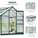 Outsunny 6 x 8ft Polycarbonate Greenhouse, Large Walk-In Green House with Slide Door and Window, Garden Plants Grow House with Aluminium Frame and Foundation, Dark Green