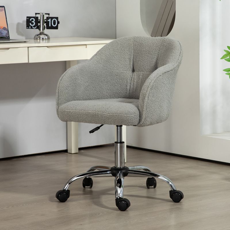 HOMCOM Teddy Fleece Swivel Office Chair - Grey