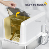 PawHut Stainless Steel Cat Litter Box with Removable Lid, Scoop, Filter Bags, for Larger Cats, White