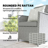 Outsunny Rattan Garden Dining Set with Turntable, Marble Effect Glass Round Garden Table and Chairs with Aluminium Frame, Grey