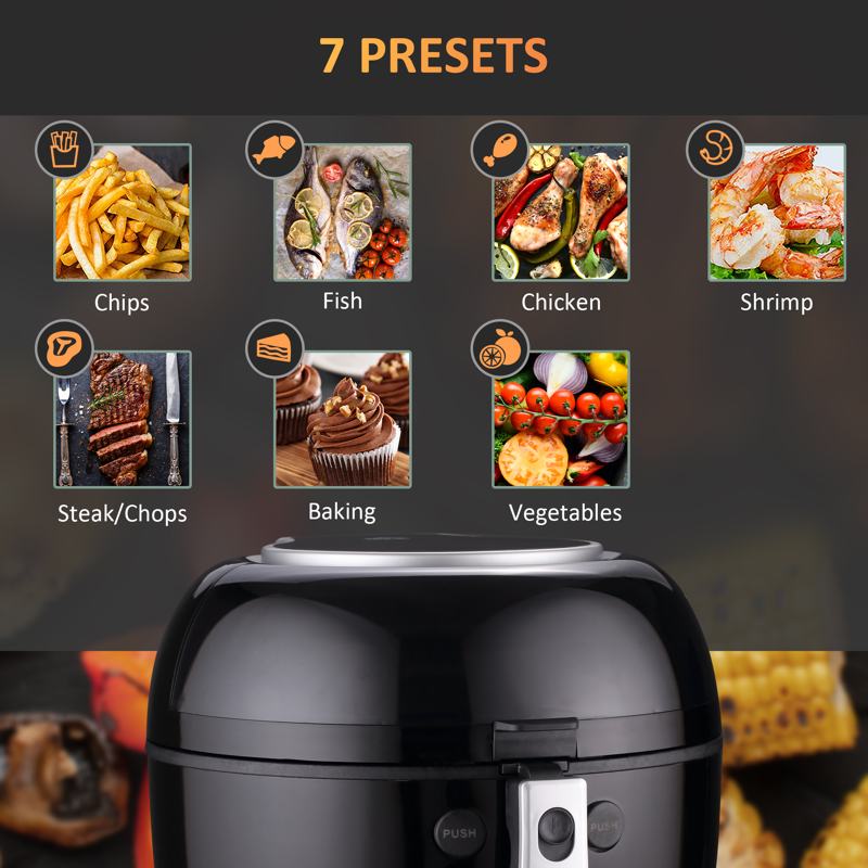 HOMCOM 7L Family Size Digital Air Fryer Oven with Air Fry, Roast, Broil, Bake, Dehydrate, 8 Presets, Rapid Air Circulation, Timer, Preheat, Non-stick Basket, Inner Light for Oil Free & Low Fat, 1500W