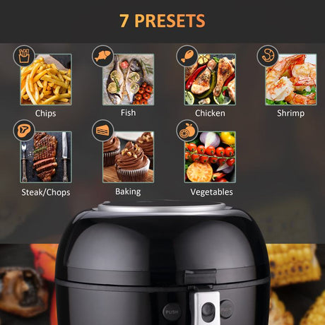 HOMCOM 7L Family Size Digital Air Fryer Oven with Air Fry, Roast, Broil, Bake, Dehydrate, 8 Presets, Rapid Air Circulation, Timer, Preheat, Non-stick Basket, Inner Light for Oil Free & Low Fat, 1500W