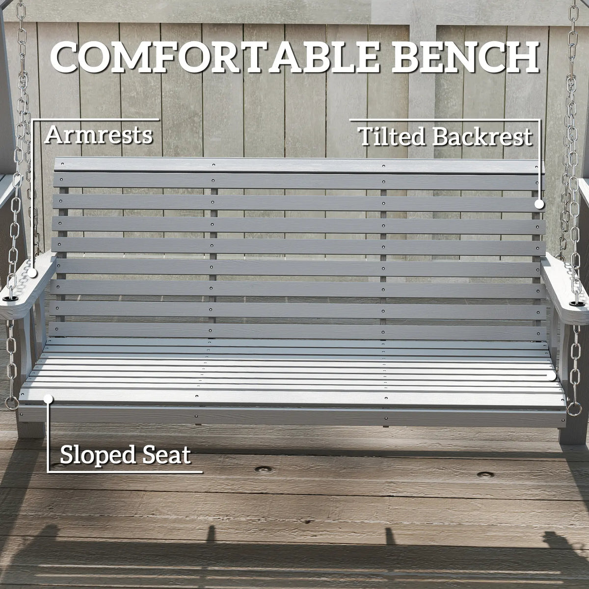 Outsunny Three-Seater Wooden Swing Bench, Dark Grey