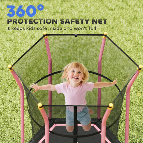 HOMCOM Kids Trampoline Mini Bouncer with Enclosure Safety Net For Ages 3-10 Years - Pink