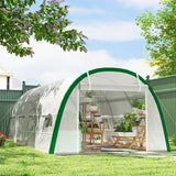 Outsunny Walk-in Polytunnel Greenhouse Tunnel Warm House Tent with Zipped Doors, 8 Mesh Windows, PE Cover, 6 x 3 m, White