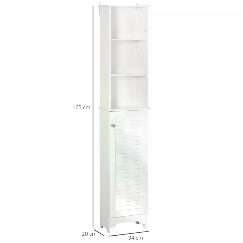 HOMCOM Tall Bathroom Cabinet Storage Cupboard Floor Standing Home Bathroom Furniture w/ 6 Shelves 165H x 34W x 20D cm White