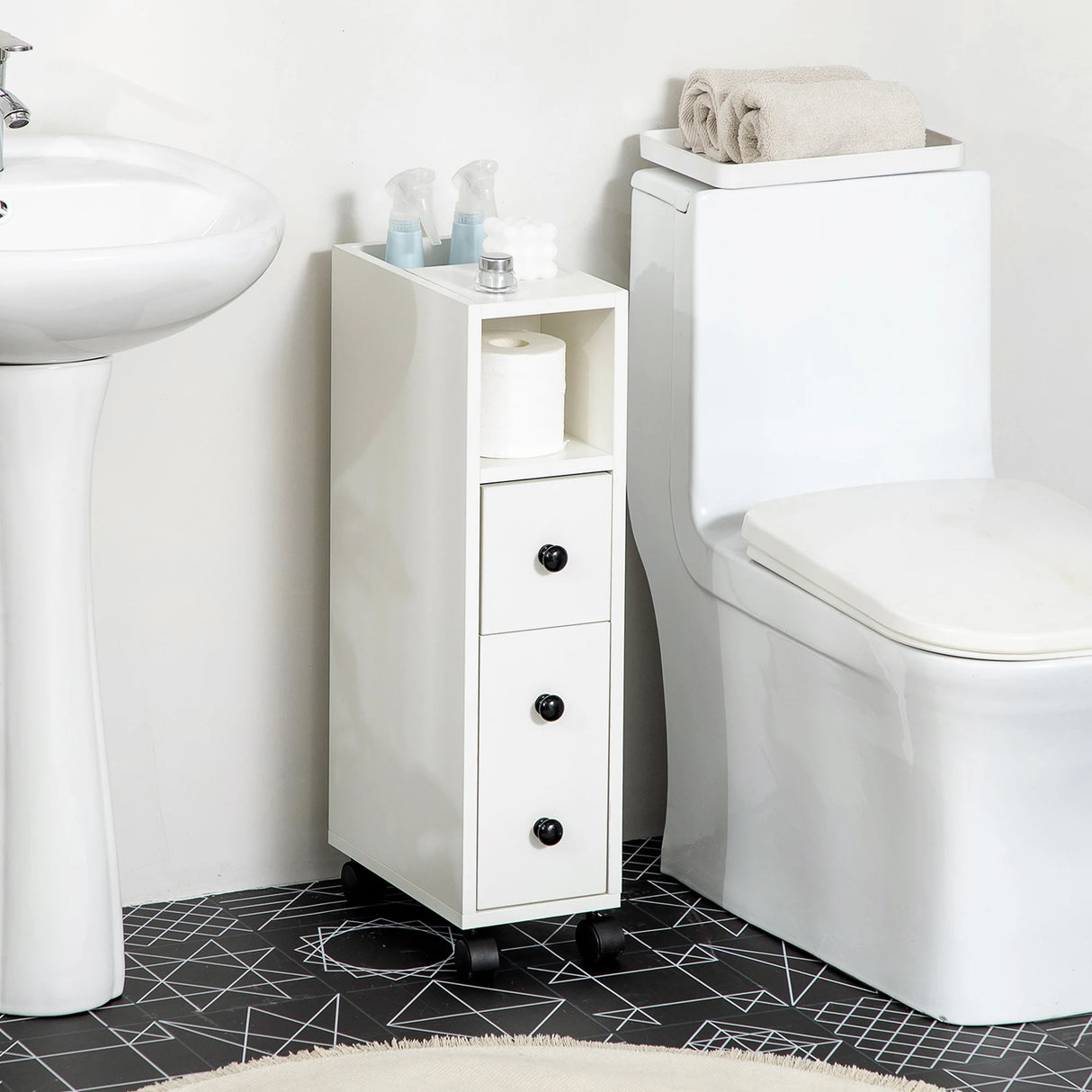 kleankin Slimline Bathroom Storage Cabinet - White