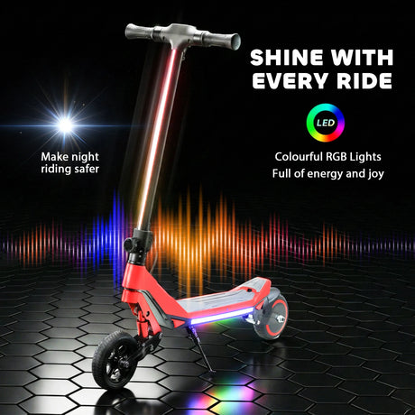 SPORTNOW Electric Scooter for Kids, Foldable E Scooter for Age Age 6+ with LED Display, RGB lights, Up to 16km/h, Red