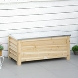 Outsunny 155L Outdoor Storage Box with Metal Top and Shutter Walls, Wooden Outside Tool organiser Container, for Garden, terrace