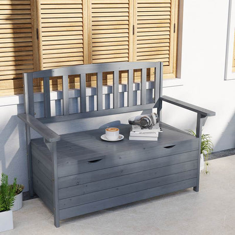 Outsunny Two-Seater Garden Storage Bench - Grey