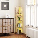 HOMCOM RGB LED Floor Lamp with Shelves, 5-Tier Dimmable Standing Lamp with Adjustable Brightness and Remote Control, Modern Corner Display Shelf Unit for Living Room Bedroom Office, Rustic Brown