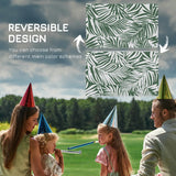 Outsunny Reversible Outdoor RV Rug, 1.5 x 2.4m Patio Floor Mat, Waterproof Plastic Straw Rug for Garden, Deck, Picnic, Beach, Camping, Green Leaves, Green and White
