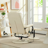 HOMCOM Swivel Recliner Chair and Footstool, Faux Leather Massage Recliner Armchair with Remote Control and Round Wrapped Base, Cream White