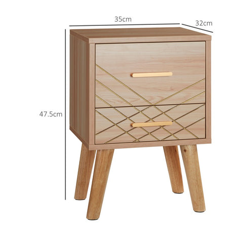 HOMCOM 2-Piece Scandinavian Bedside Tables with Drawers, Bedside Cabinets with Wood Legs, Natural