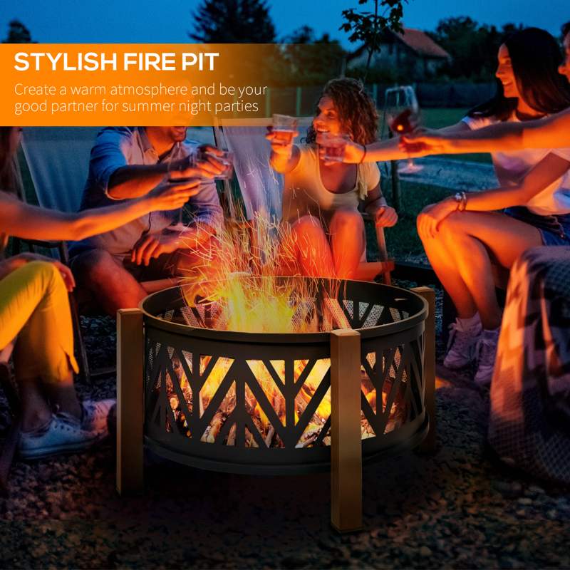 Outsunny Metal Large Firepit Bowl Outdoor 2-In-1 Round Fire Pit Brazier w/ Lid,  BBQ Grill, Poker for Backyard, Camping, Bonfire, Wood Burning Stove, 78 x 78 x 60cm, Black