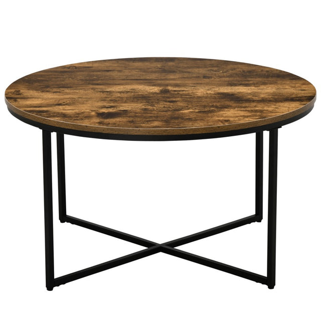 HOMCOM Round Coffee Table, Industrial Side Table with Metal Frame, Large Coffee Tables for Living Room, Bedroom, Rustic Brown