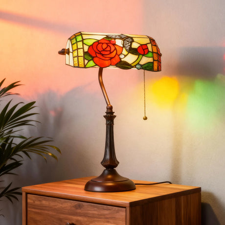 HOMCOM Tiffany-Style Rose and Butterfly Table Lamp - Multi