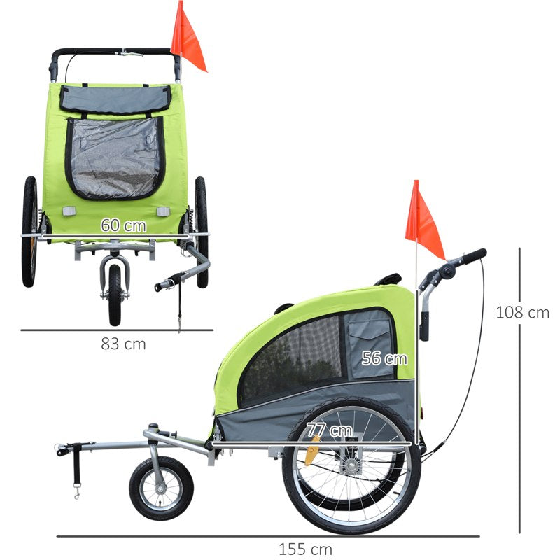 PawHut Dog Bike Trailer Pet Stroller Cart Carrier for Bicycle 360° Rotatable with Reflectors 3 Wheels Hitch Coupler Push/ Pull/ Brake Water Resistant Green