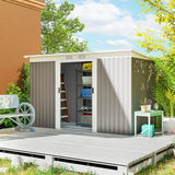 Outsunny Corrugated Garden Shed 9 x 4 Ventilated Lockable Tool Shed for Outdoor Equipment, Light Grey