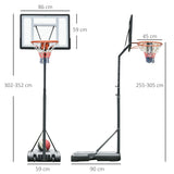 HOMCOM Basketball Hoop Freestanding 255-305cm Hoop Height Adjustable Stand with Backboard Wheels for Teens Adults Black