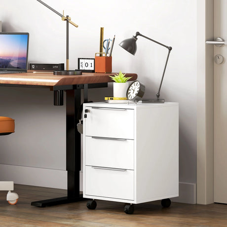 HOMCOM Three-Drawer Locking Filing Cabinet - White