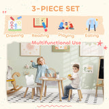 AIYAPLAY 3-Piece Kids Activity Table Set with Centre Mesh Bag, Bear-Shaped Backrest, for Arts and Crafts, Reading, Dining
