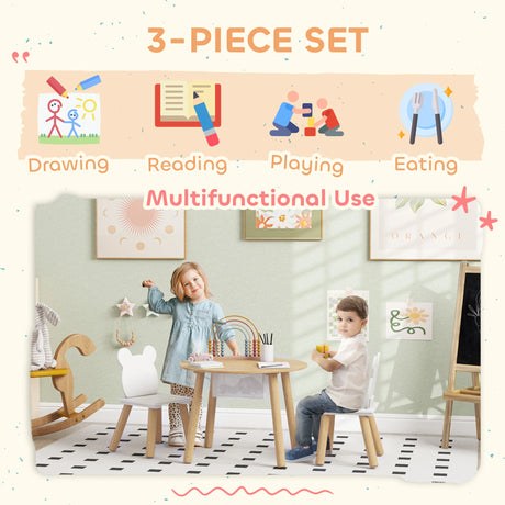 AIYAPLAY 3-Piece Kids Activity Table Set with Centre Mesh Bag, Bear-Shaped Backrest, for Arts and Crafts, Reading, Dining