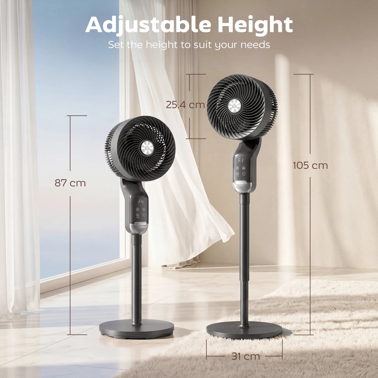 HOMCOM 20 dB Silent Standing Fan, Pedestal Fan with Remote, Oscillating, 8 Speeds, Adjustable Height, 12H Timer